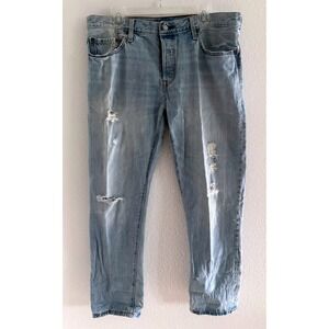 Levis 501 Jeans Womens‎ 33x34 Blue Straight Button Fly Mid Rise Light Wash Denim
